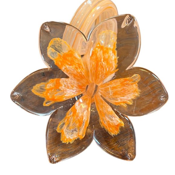 Murano Italian Glass Flower Napkin Ring Set of 6 Holders Yellow Orange & Green - Picture 10 of 15